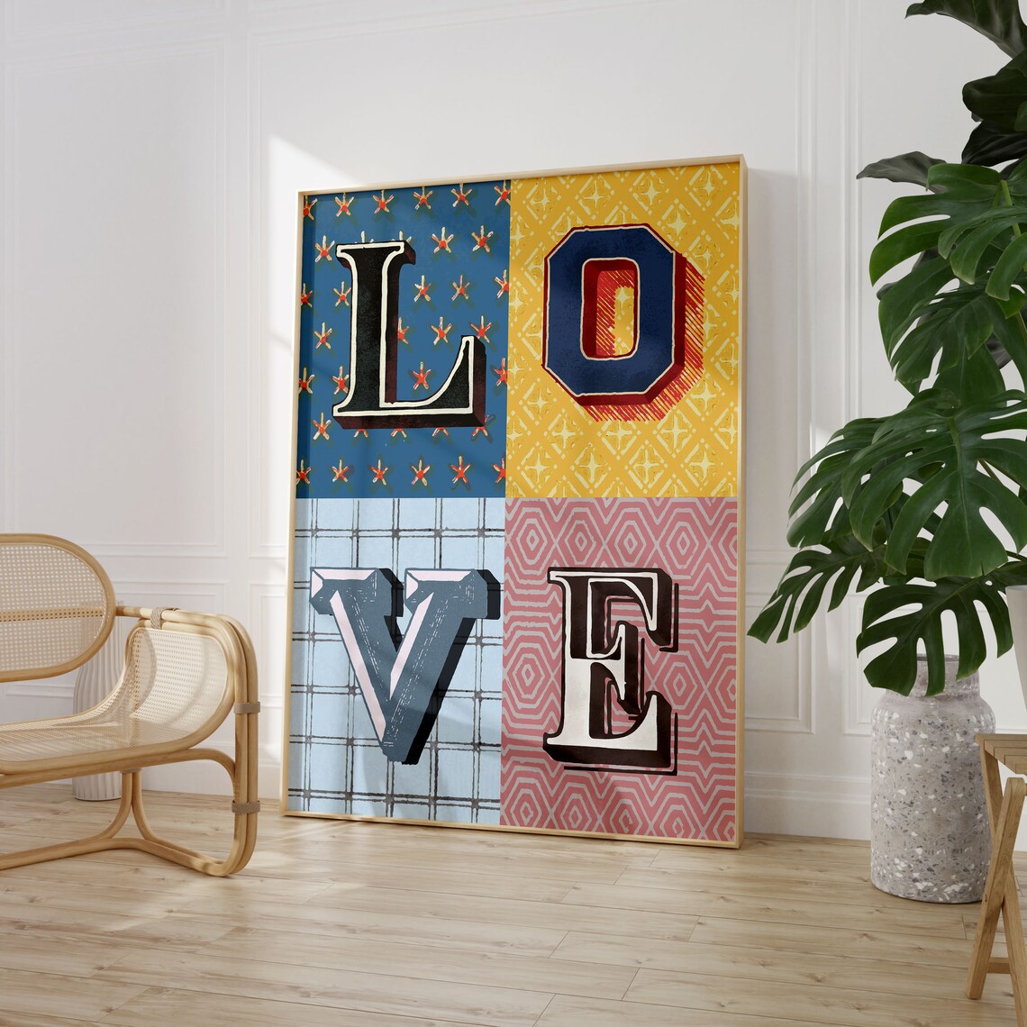 Colorful Retro Circus Letterpress LOVE Typography Home Poster