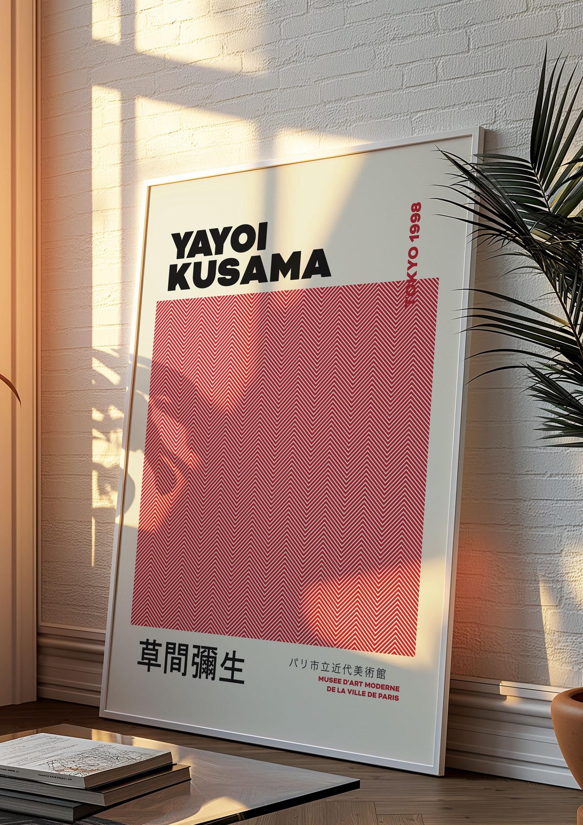 Yayoi Kusama Tokyo 1998 Crimson Herringbone Texture Minimalist Poster - Image 2