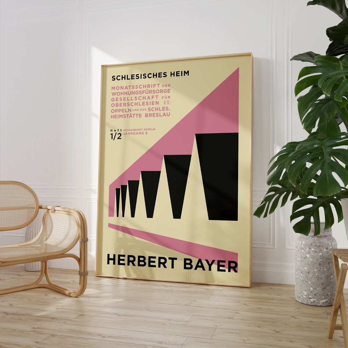 Pink Geometric Bauhaus Museum Poster, Office Decor