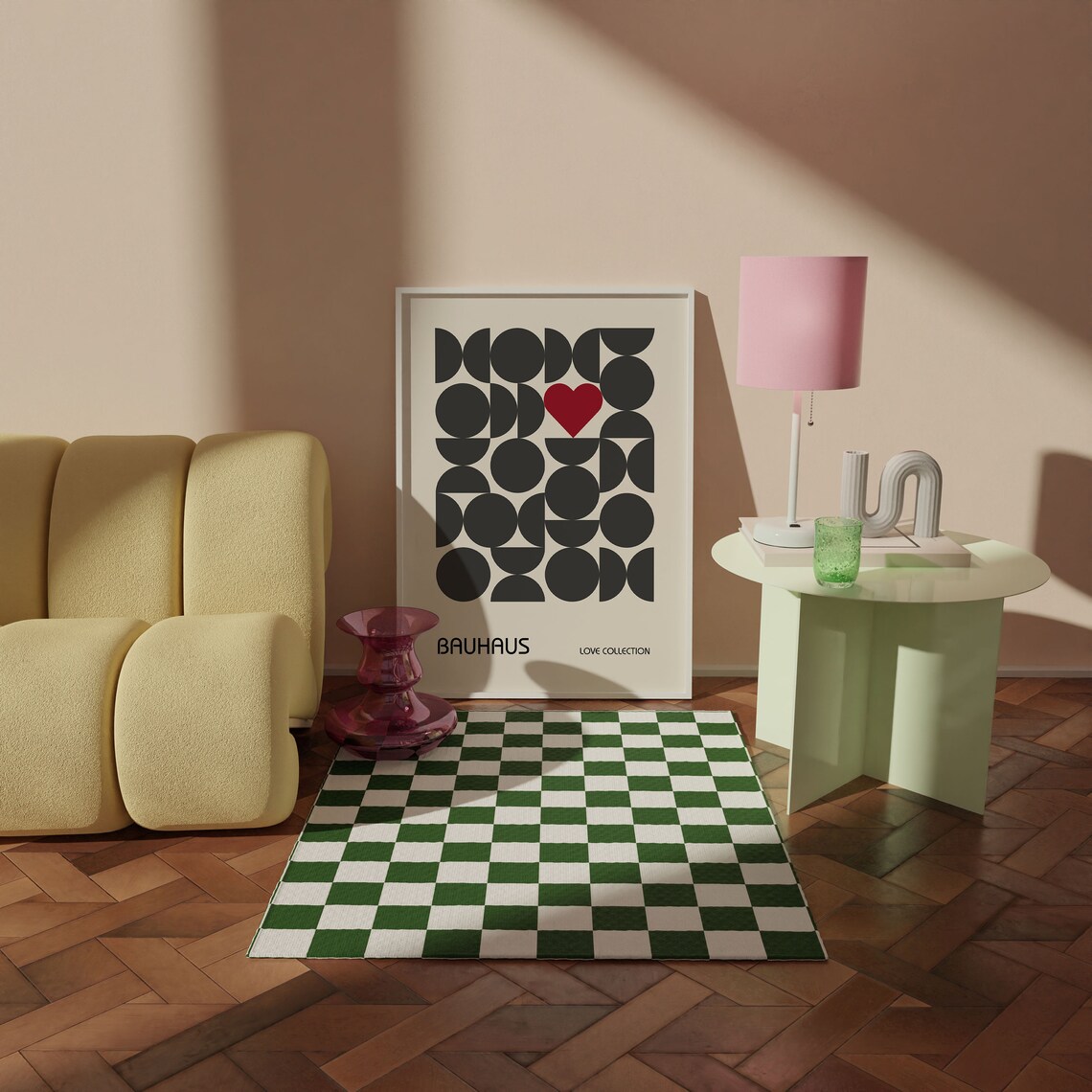 Soft Gray Geometric Circle Heart Bauhaus Love Collection Poster - Image 4