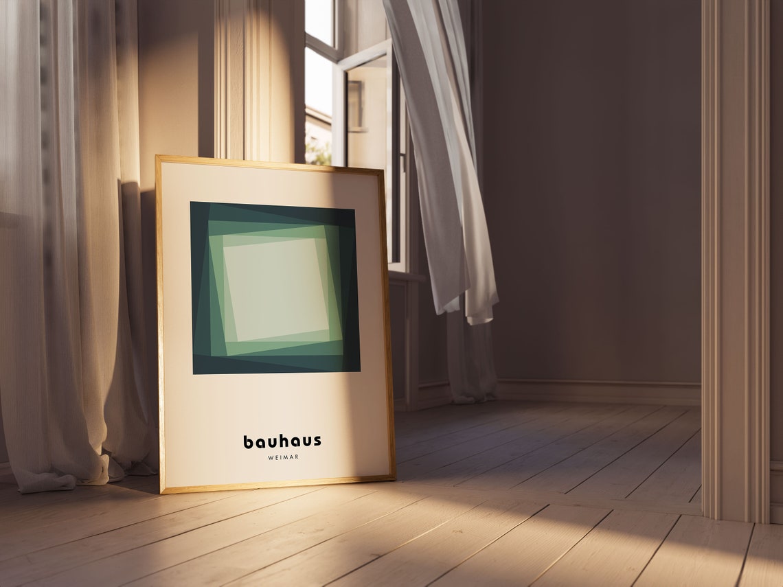 Deep Forest Green Layered Square Bauhaus Weimar Mid Century Poster - Image 2