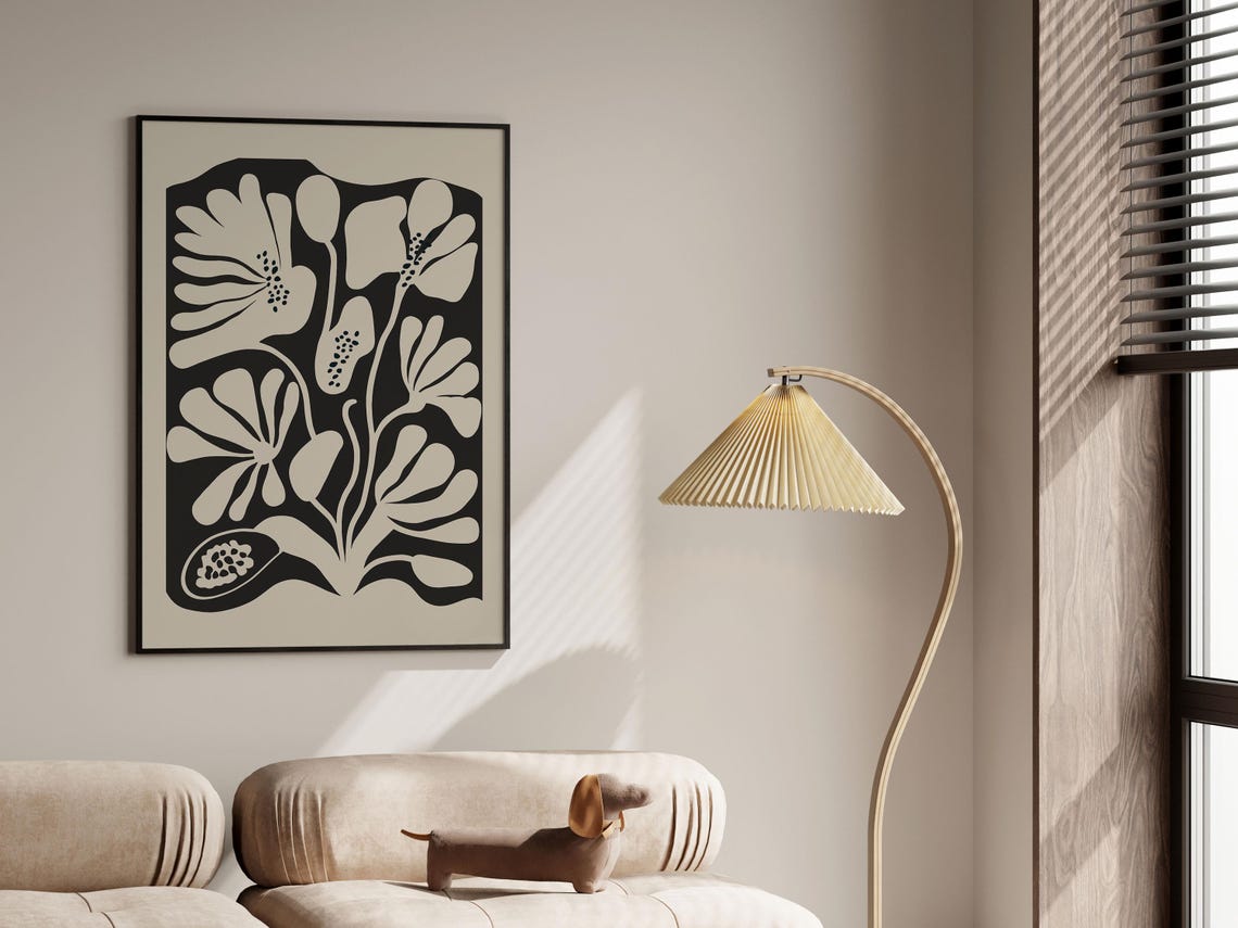 Moody Black Floral Abstract Botanical Poster in Matisse Cut-Out Style - Image 3