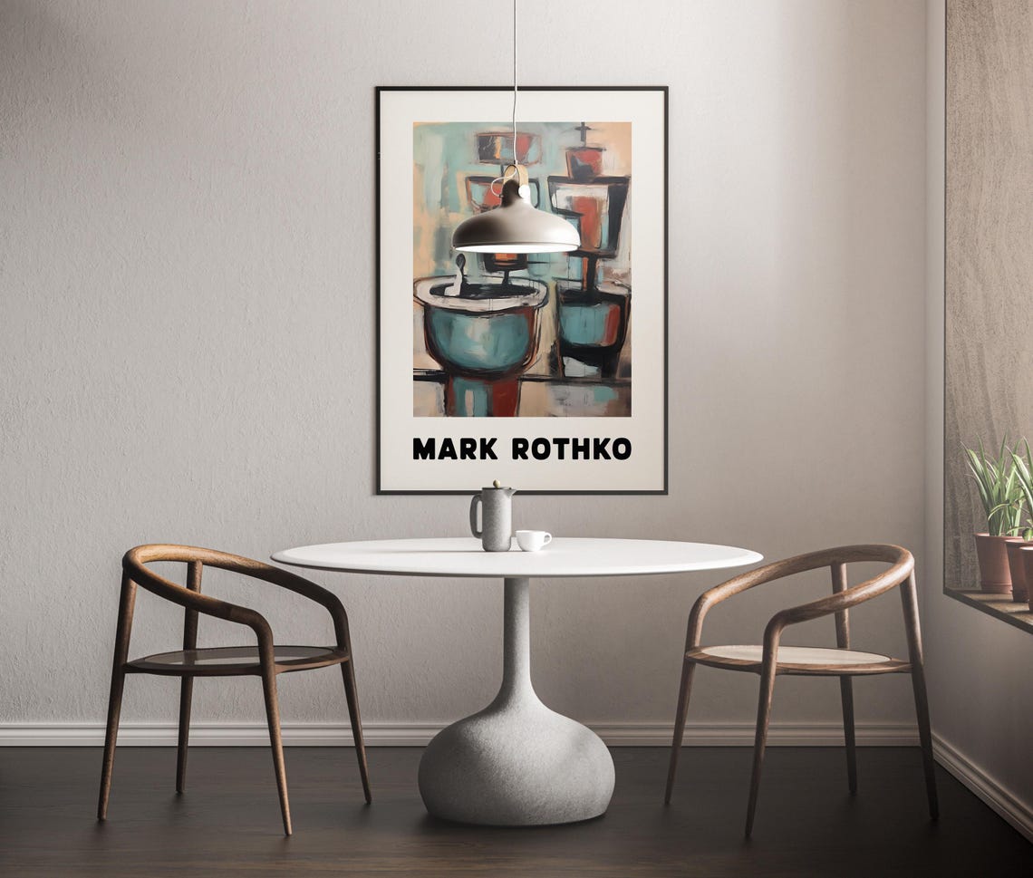 Mark Rothko Style Twin Vessel Abstract in Teal and Rust Poster - Image 3