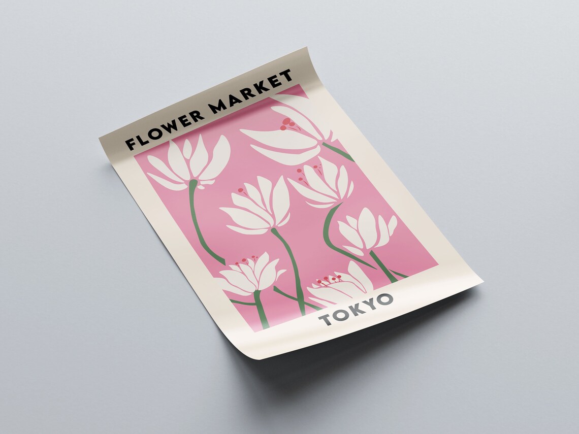 Tokyo Flower Market Pink Background Print White Lily Floral Artwork - Image 3