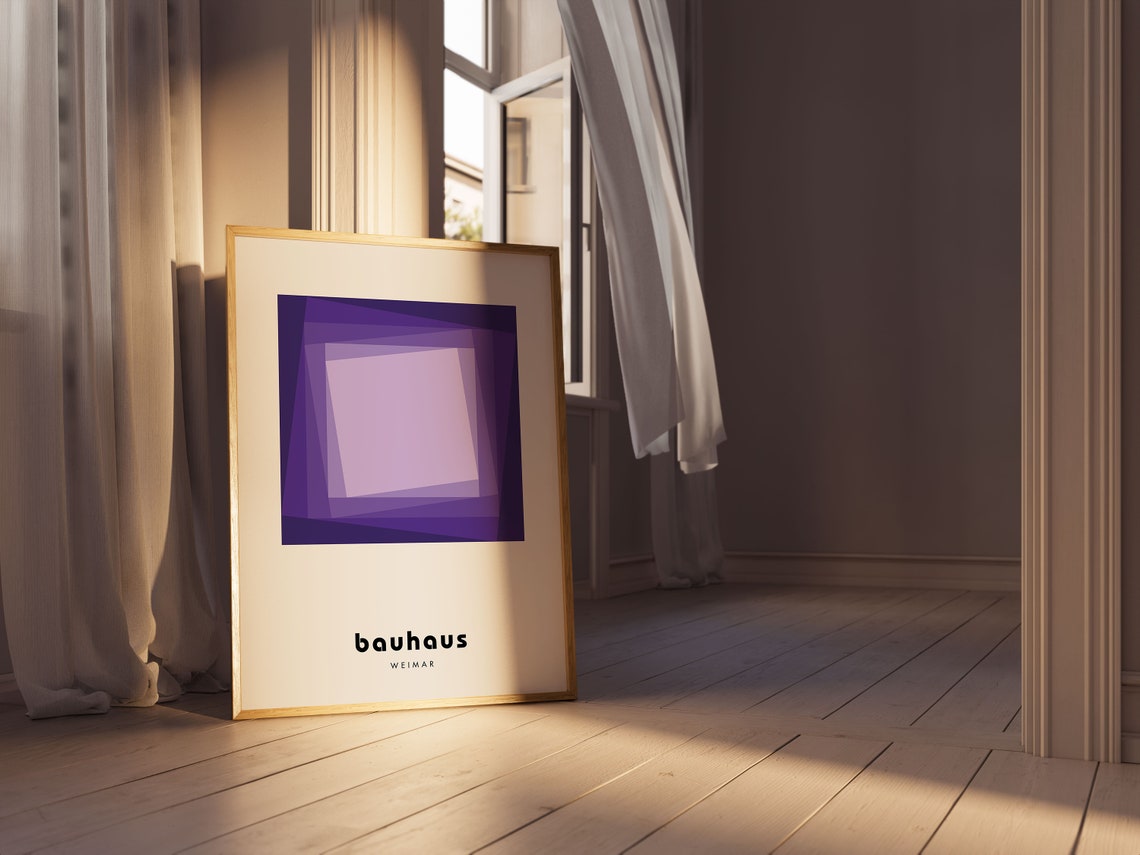 Violet Purple Layered Square Bauhaus Weimar Mid Century Poster - Image 2