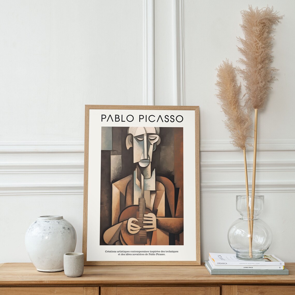 Picasso Style Cubist Guitarist Portrait Moody Brown Sepia Abstract Poster - Image 2