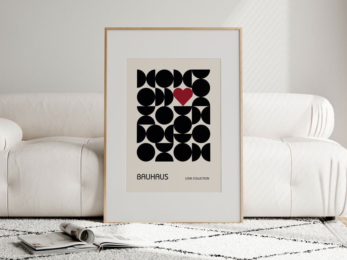 Black Geometric Circle Heart Bauhaus Love Collection Art Poster - Image 3