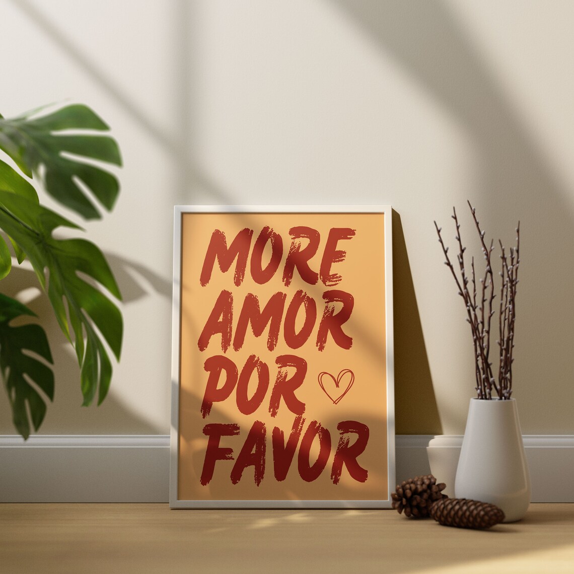 More Amor Por Favor Rust Red Brush Lettering Warm Quote Wall Poster - Image 2