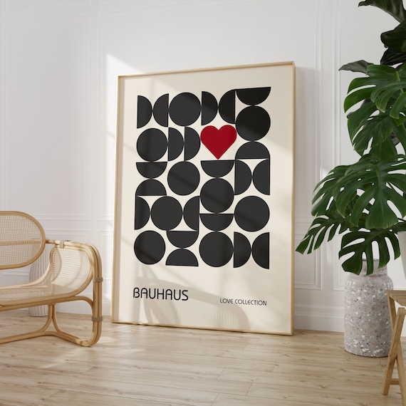 Bauhaus Gray Geometric Love Printable Poster Maximalist Trendy Print Mid Century Modern Living Room Wall Art