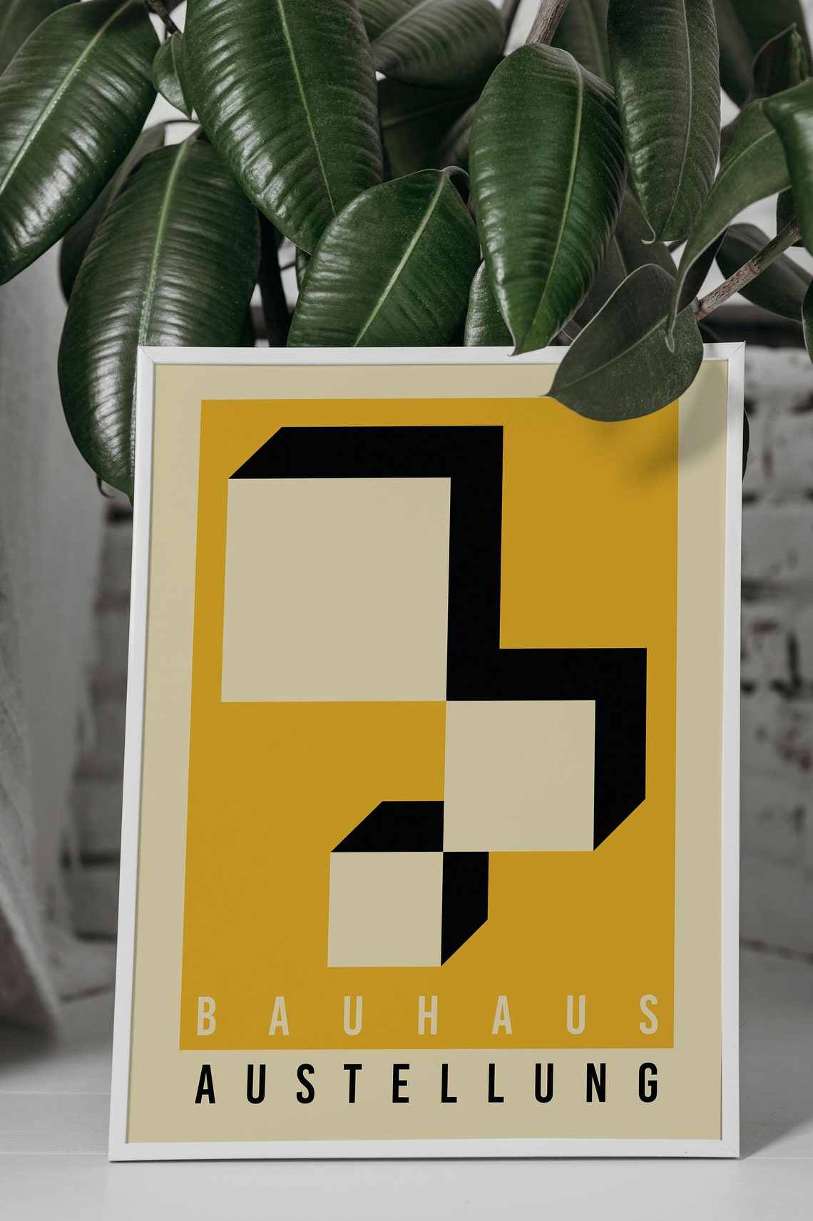 Bauhaus Ausstellung Poster Mustard Yellow Black 3D Geometric Blocks - Image 2