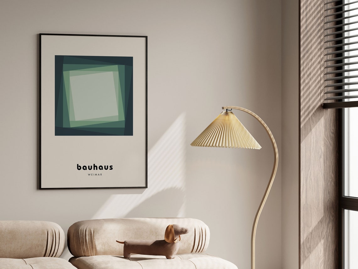 Deep Forest Green Layered Square Bauhaus Weimar Mid Century Poster - Image 5