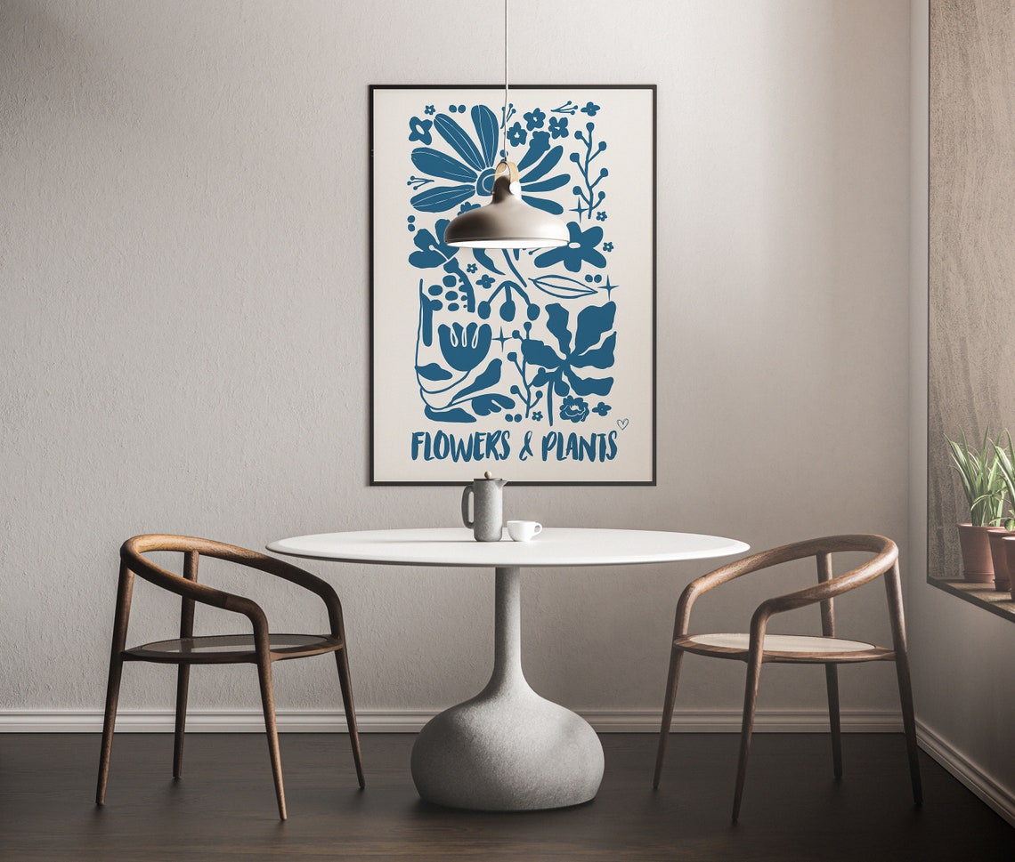 Navy Blue Flowers and Plants Vintage Botanical Illustration Poster - Image 5