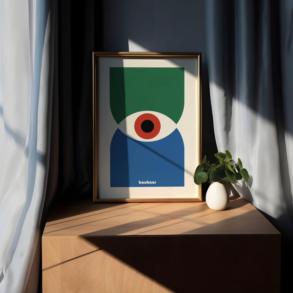 Bauhaus Single Eye Abstract Poster Green and Blue with Red Iris Art - Image 5