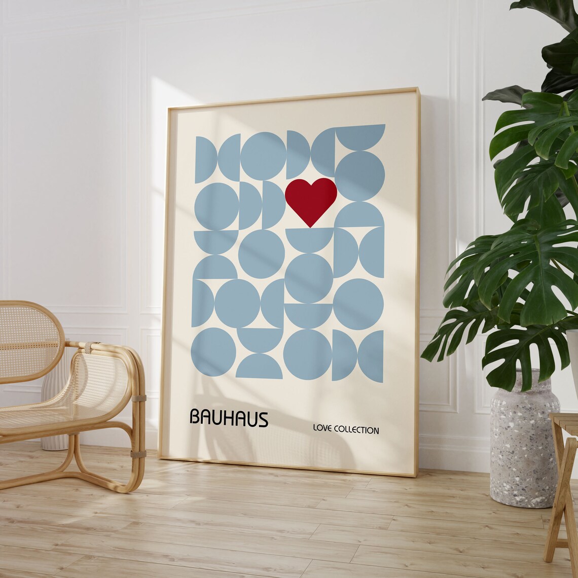 Baby Blue Geometric Circle Heart Bauhaus Love Collection Poster