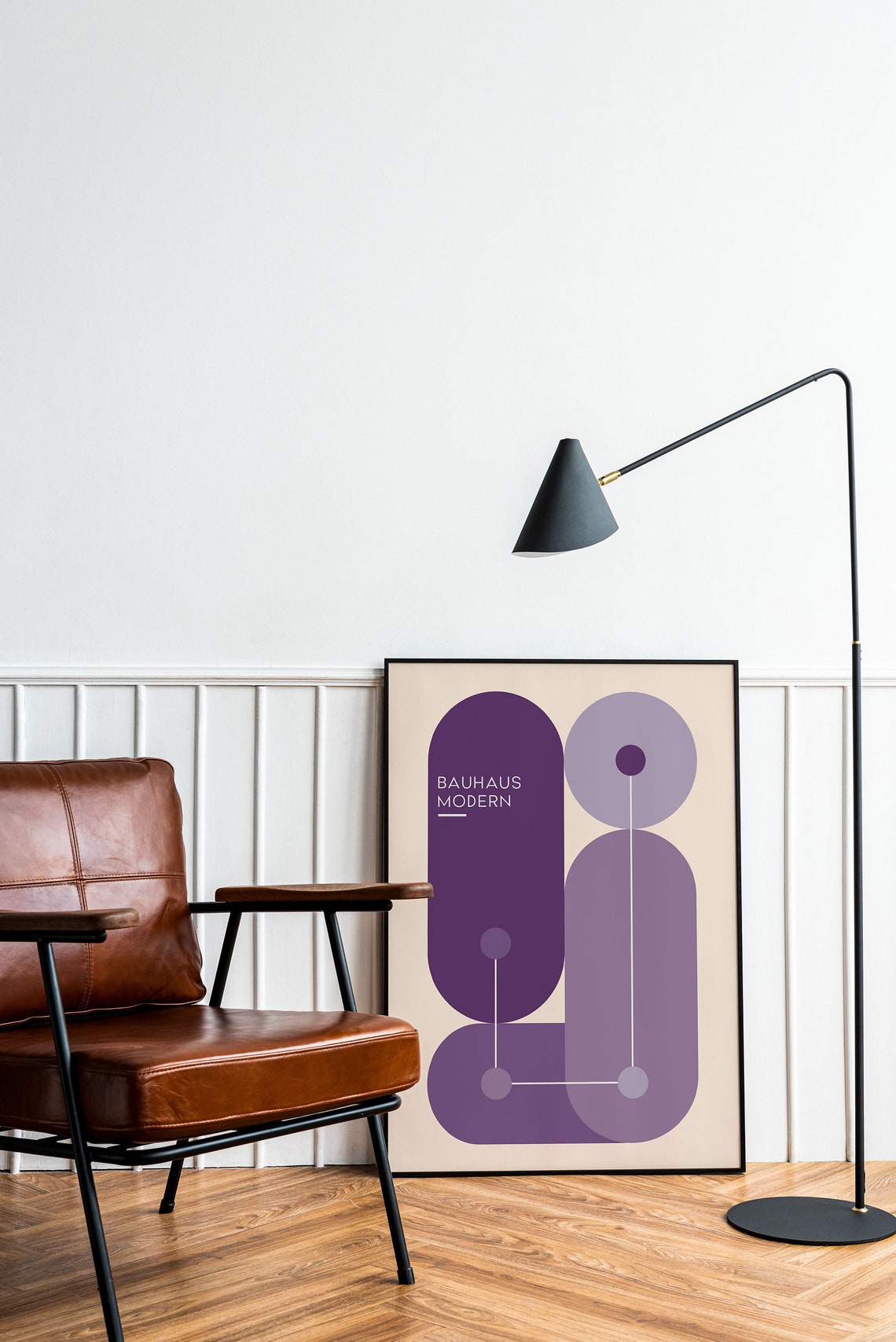 Purple Bauhaus Modern Monochrome Geometric Abstract Wall Poster - Image 2