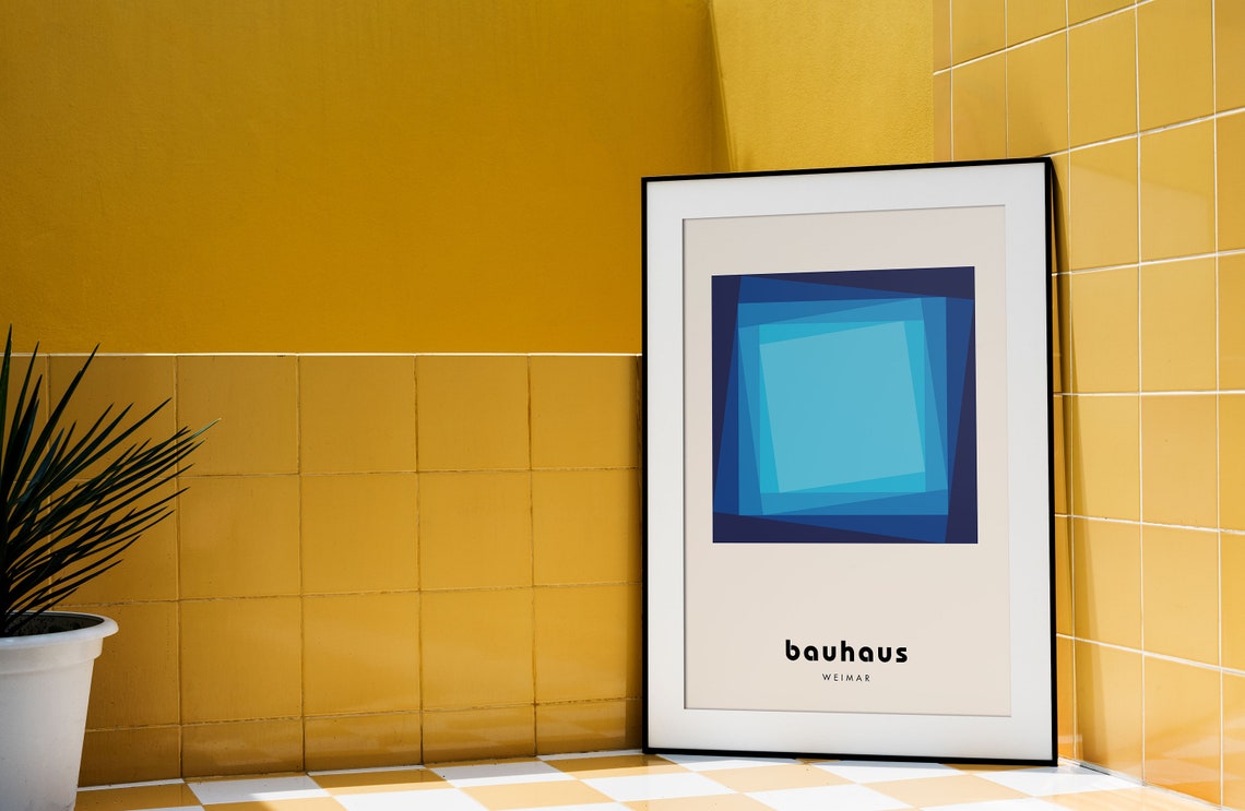 Layered Blue Square Geometric Bauhaus Weimar Mid Century Poster - Image 4
