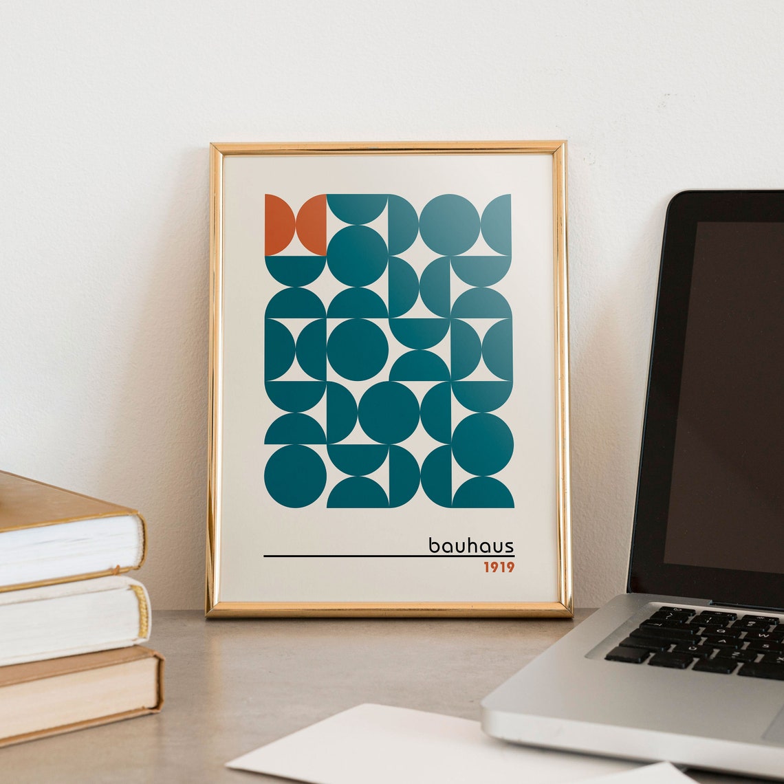 Bauhaus Teal Circle Grid with Orange Accent 1919 Geometric Poster - Image 3