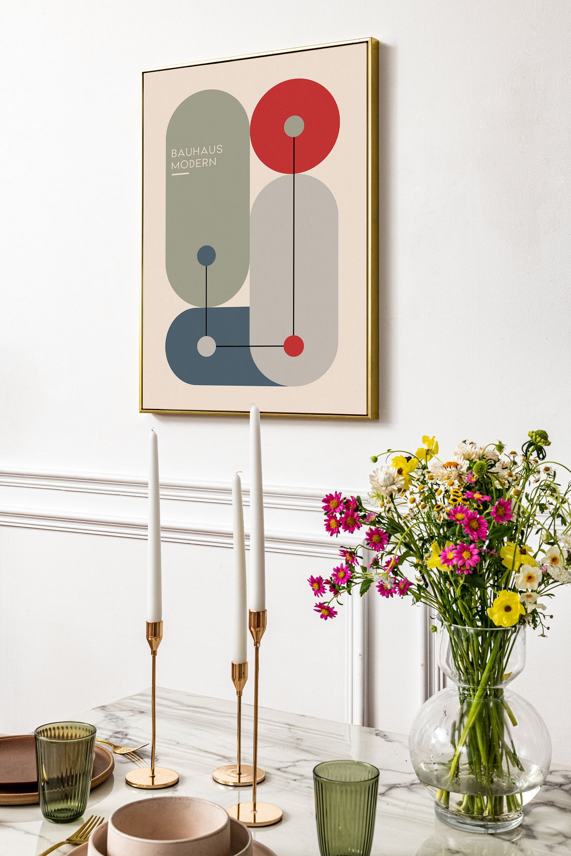 Bauhaus Modern Geometric Abstract Red Circle Color Block Art Poster - Image 3