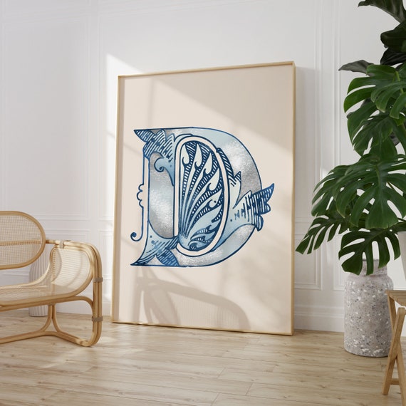 Vintage Initial Print Single Letter Alphabet Poster D Poster Eclectic Home Typography Decor Nursery Room Decor