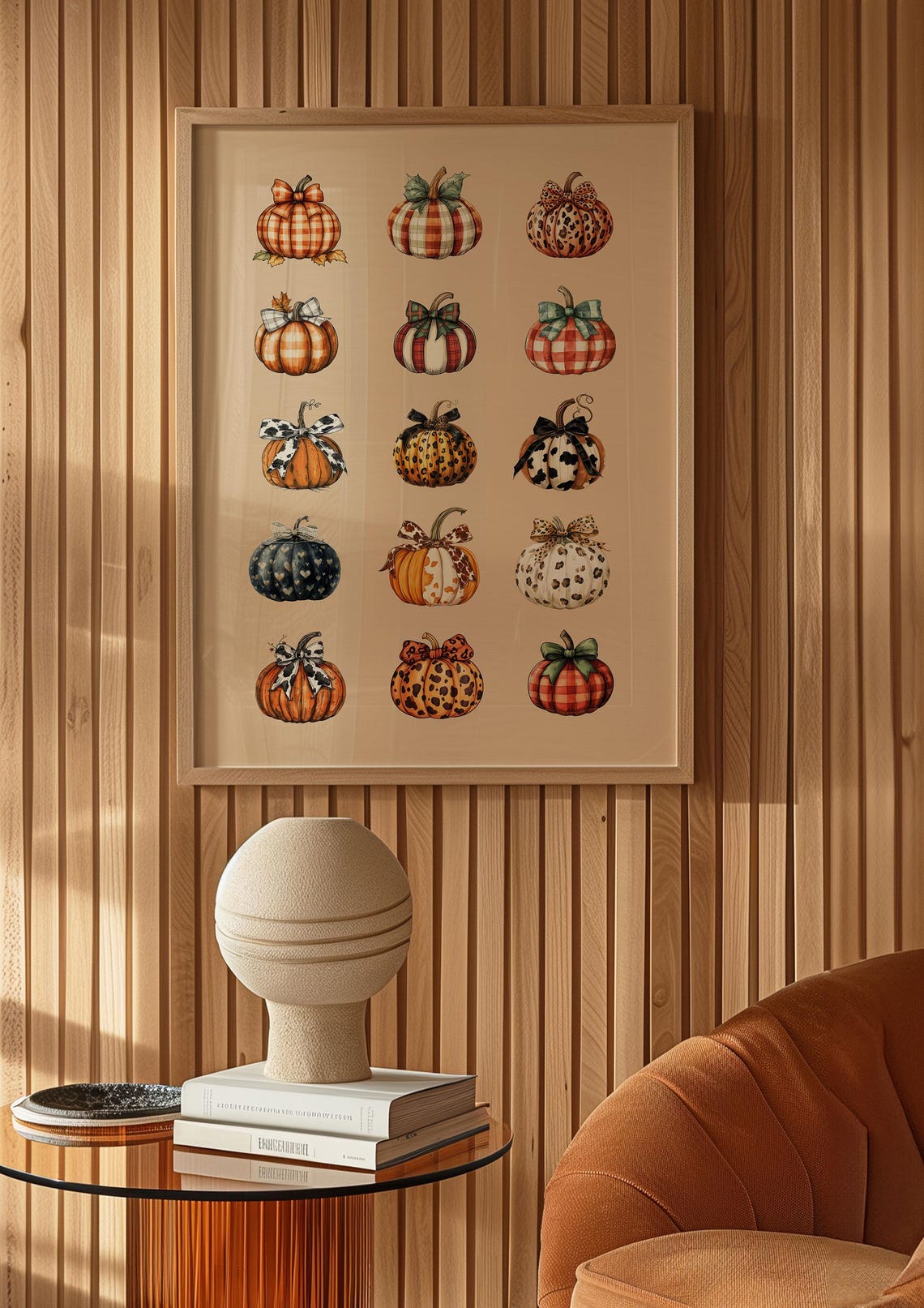 Patterned Pumpkin Grid Fall Farmhouse Decor Autumn Watercolor Poster - Image 5