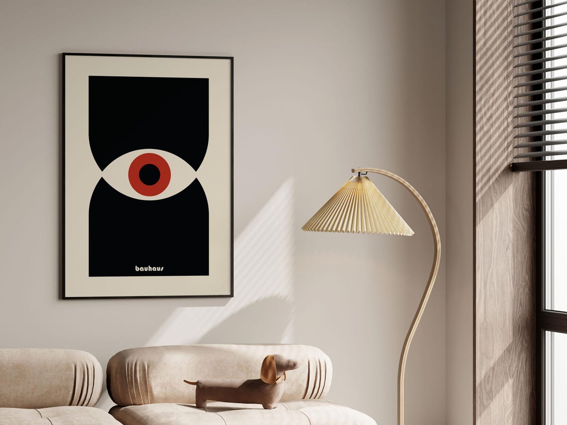 Bauhaus Single Eye Abstract Poster Black Shapes with Red Iris Art - Image 4