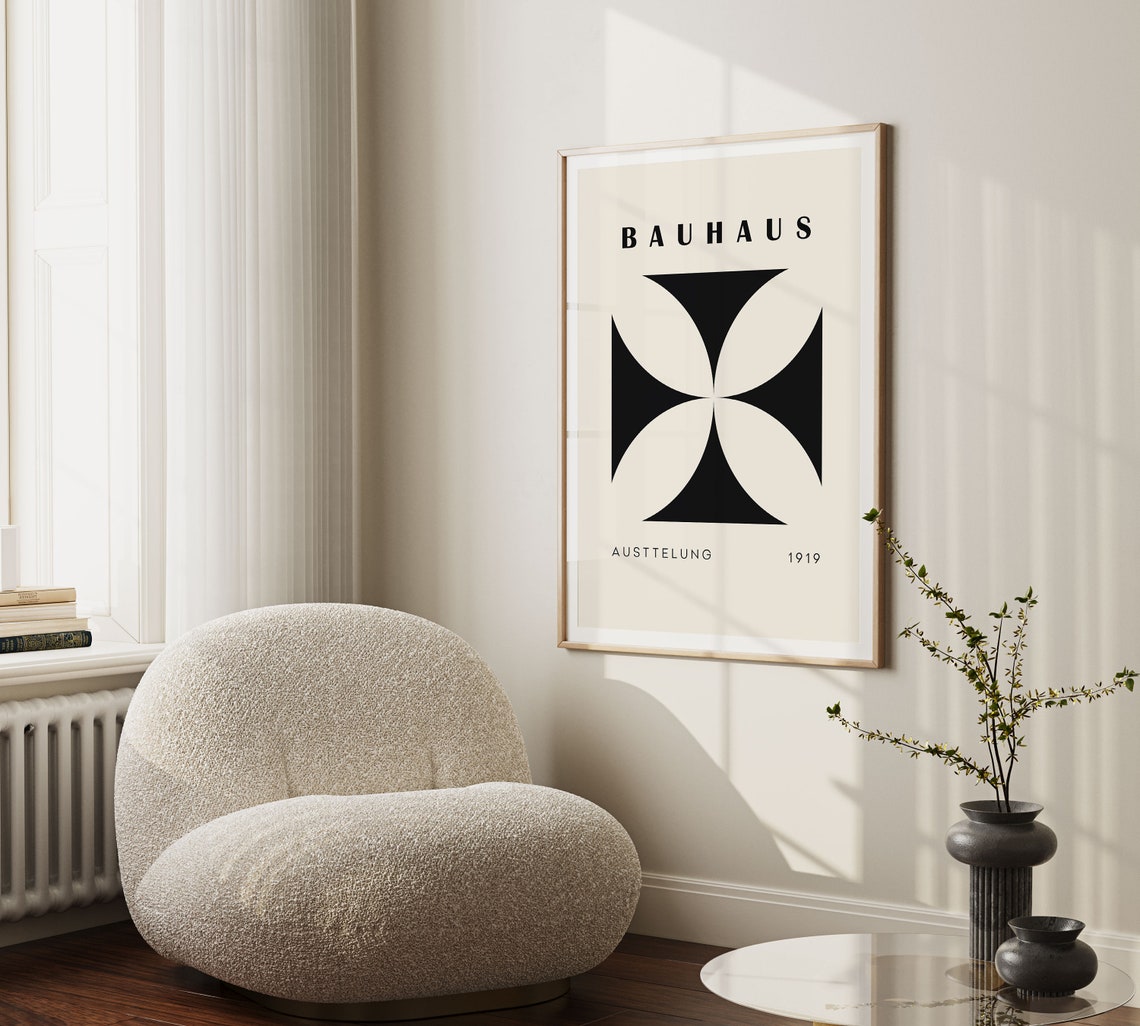 Bauhaus 1919 Black and White Geometric Floral Exhibition Poster - Image 4