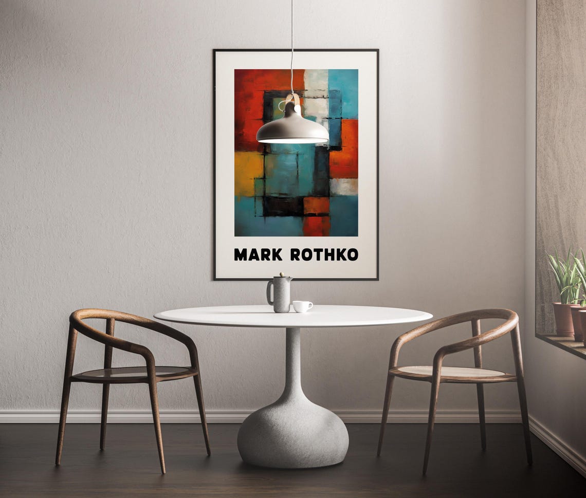Mark Rothko Style Red Teal Yellow Grid Modern Abstract Poster - Image 3