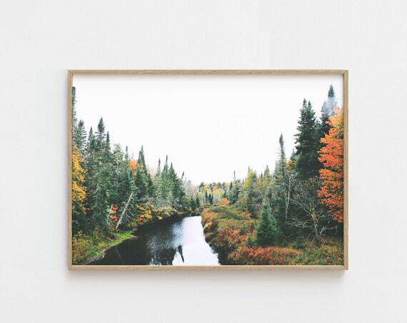 Fall Autumn Forest River Landscape Photography Nature Art Print