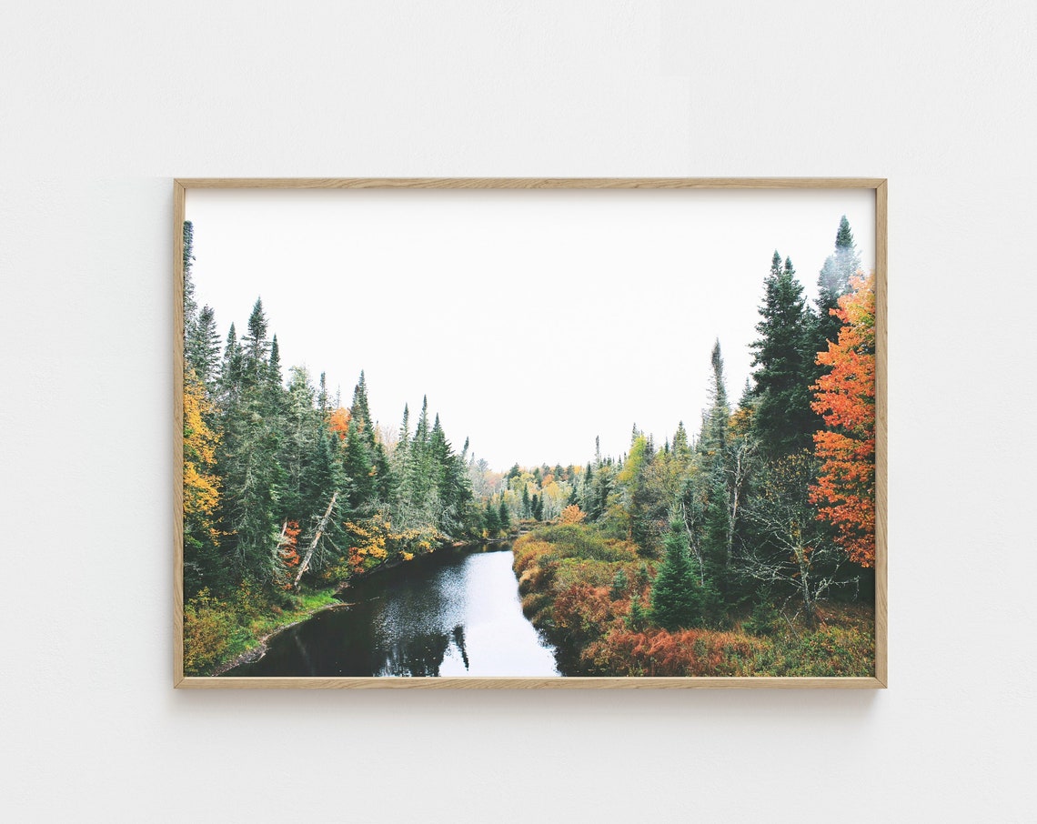 Fall Autumn Forest River Landscape Photography Nature Art Print