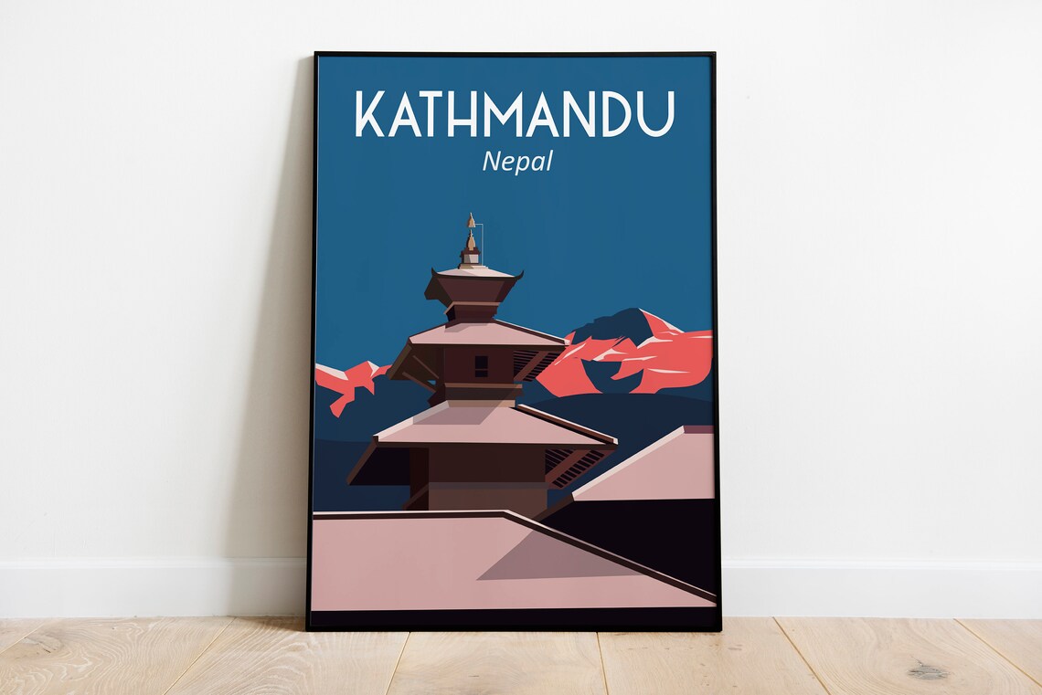 Kathmandu Nepal Himalayan Temple Retro Vintage Travel Poster - Image 3