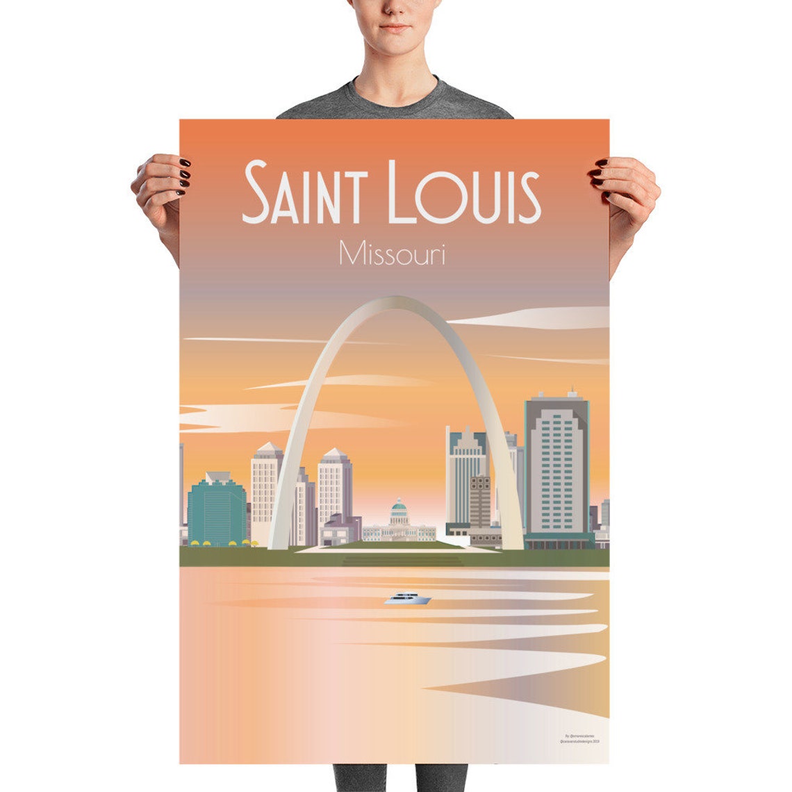 Saint Louis Missouri Gateway Arch Sunset Skyline Travel Poster - Image 3