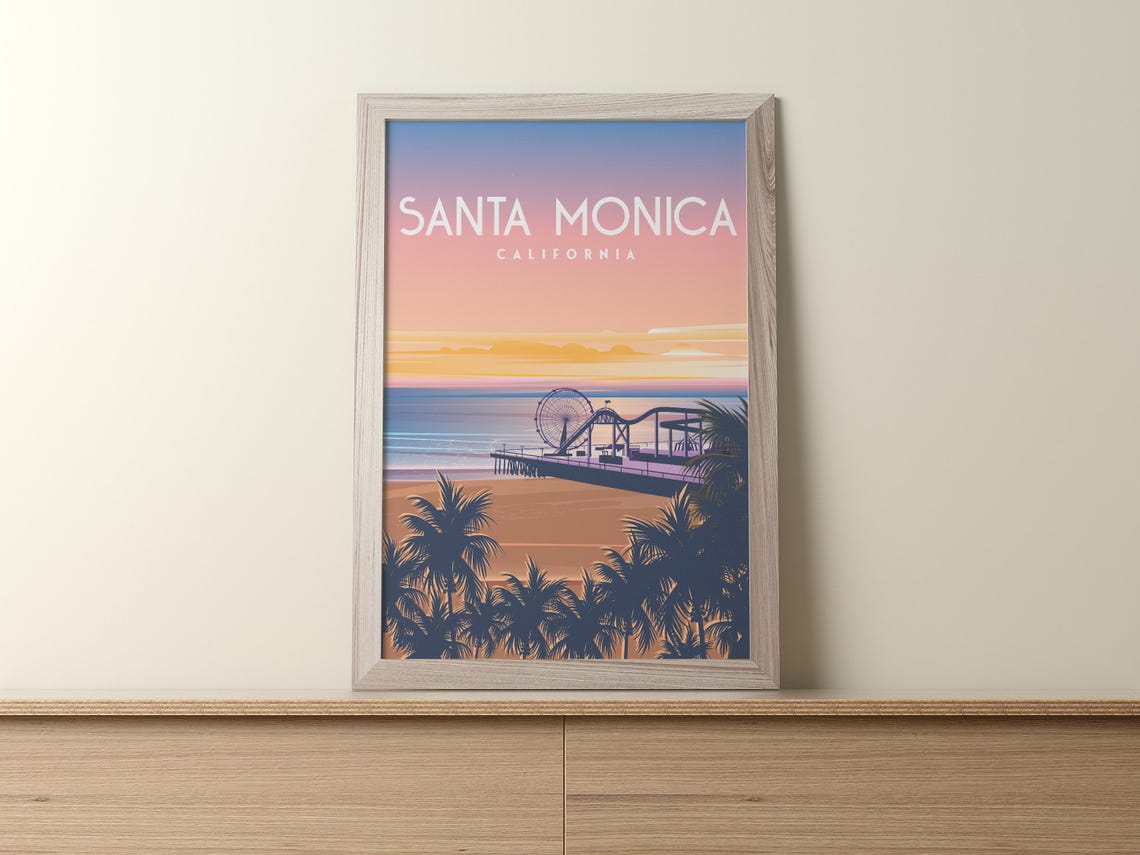 Santa Monica California Pier Ferris Wheel Sunset Travel Poster - Image 3
