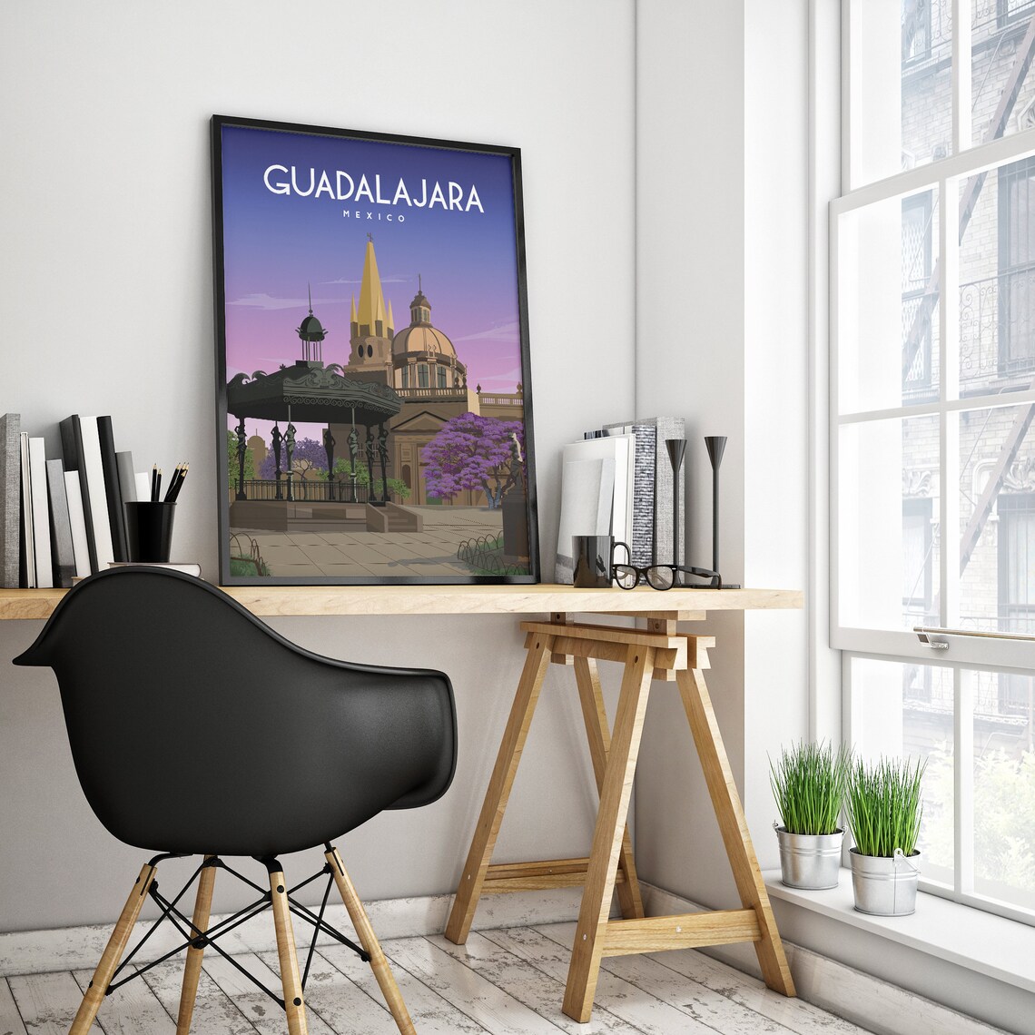 Guadalajara Mexico Cathedral Plaza Bandstand Dusk Travel Poster - Image 2