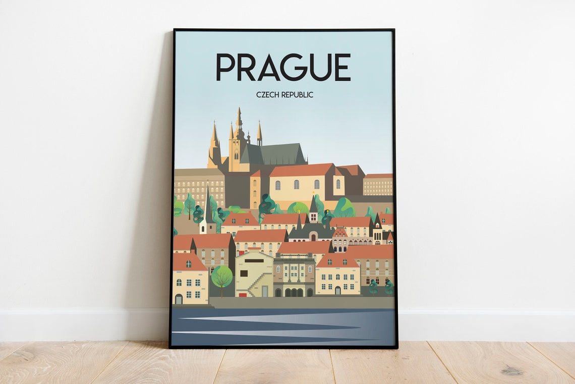 Prague Czech Republic Castle Skyline Flat Illustration Travel Poster - Image 3