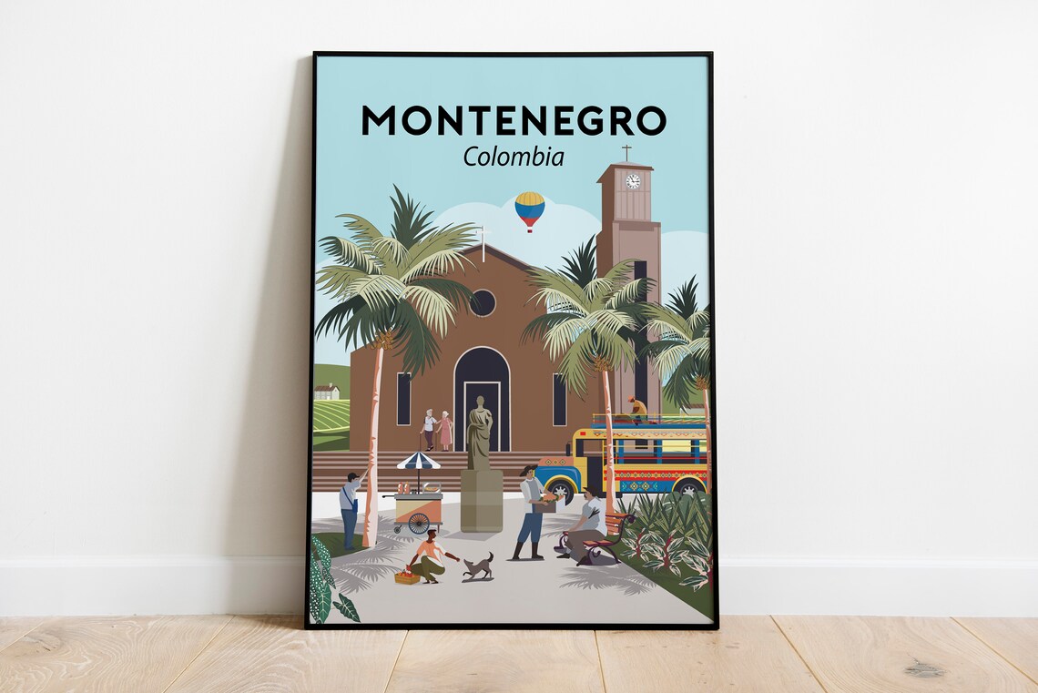 Montenegro Quindio Colombia Town Church Square Retro Travel Poster