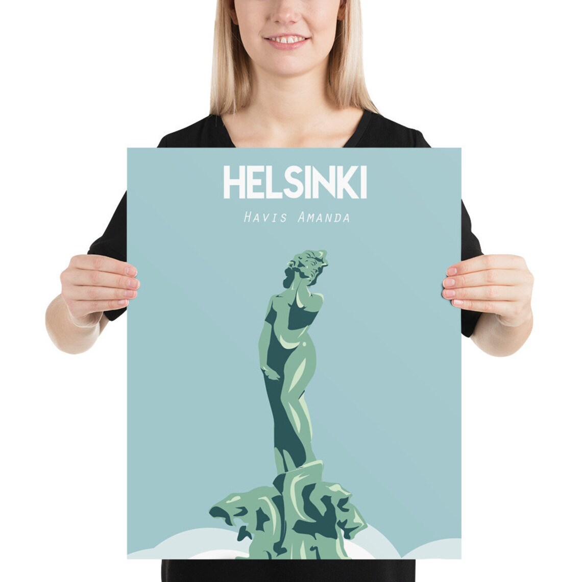 Helsinki Finland Travel Poster Havis Amanda Statue Fountain Art