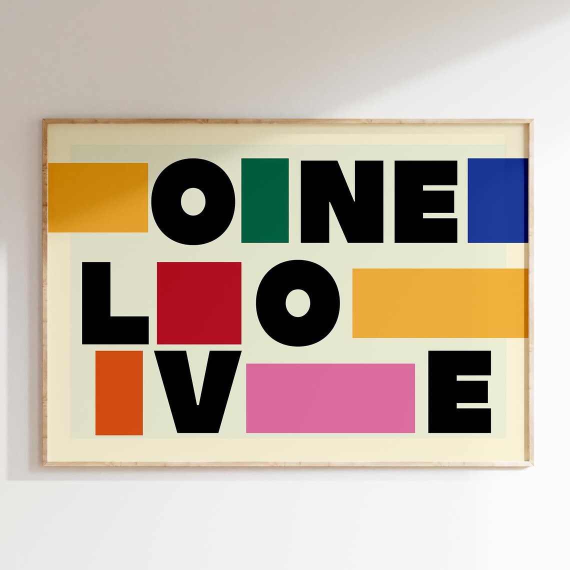 One Love Bold Retro Typography Poster with Colorful Bauhaus Block Letters