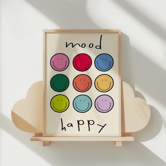 Happy Colorful Print For Kids Wall Art Nursery Poster Room Decor Baby Shower Gift Playroom Quote