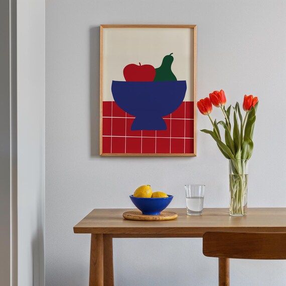 Fruits Bowl Poster Kitchen Wall Deco Modern Print Dinning Illustration
