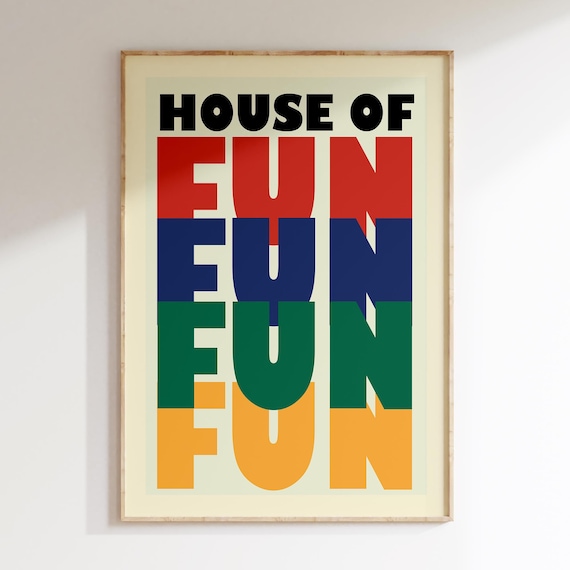 House of Fun Retro Typography Poster with Bold Colorful Block Letter Art