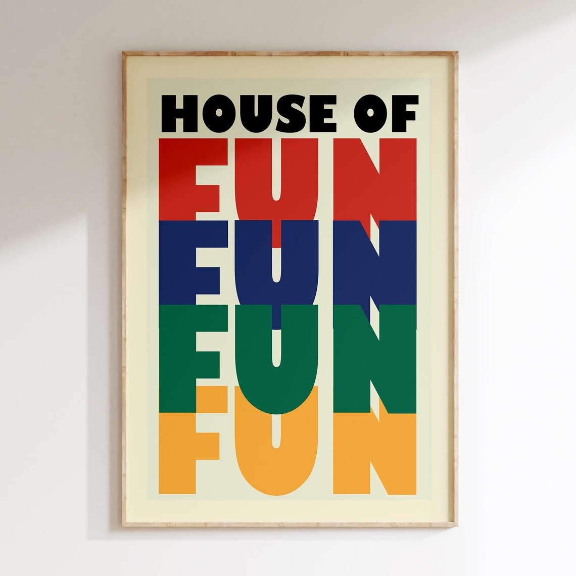 House of Fun Retro Typography Poster with Bold Colorful Block Letter Art