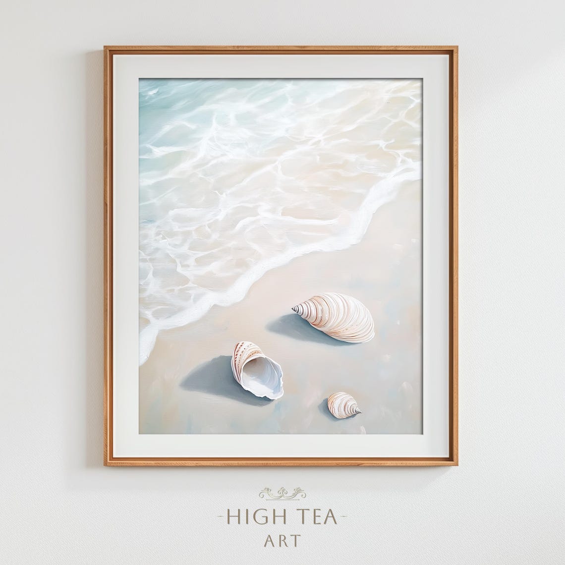 Neutral Seashell Beach Shore Oil Painting Style Coastal Wall Art