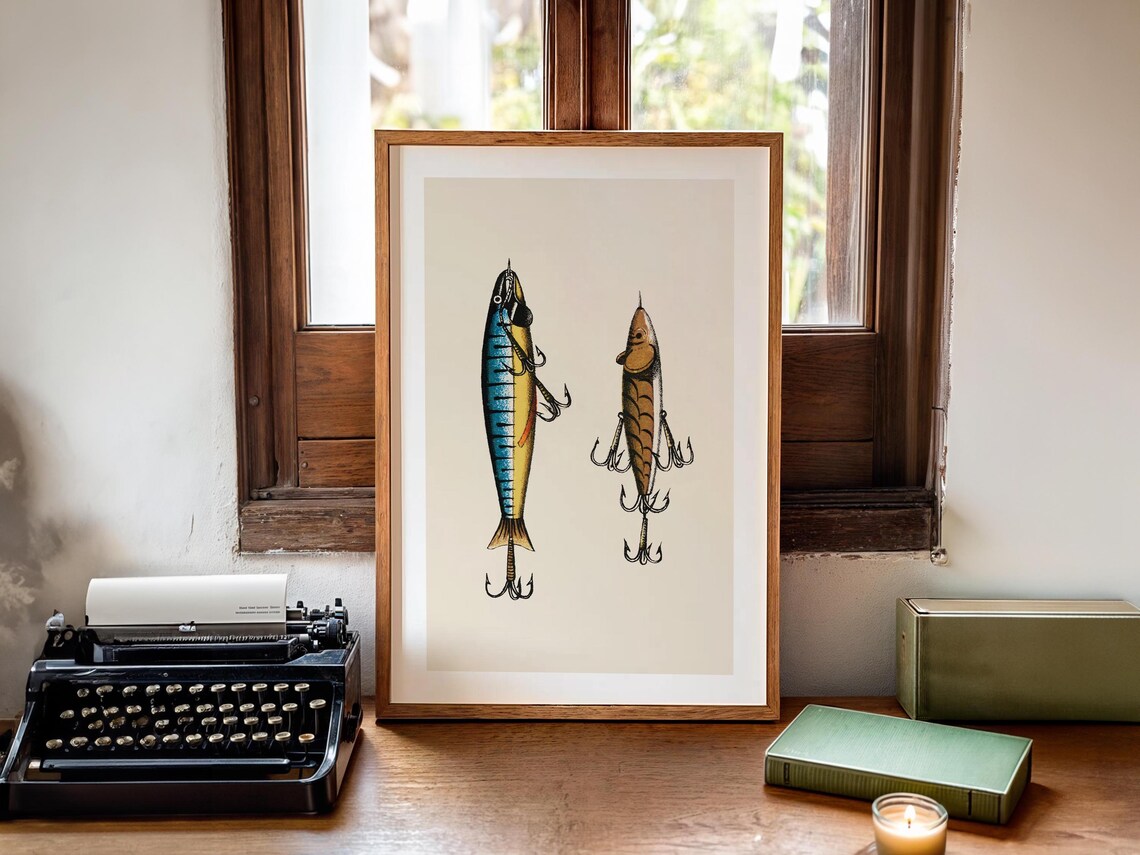 Retro Fishing Lures Print, Vintage Cabin Wall Decor - Image 2