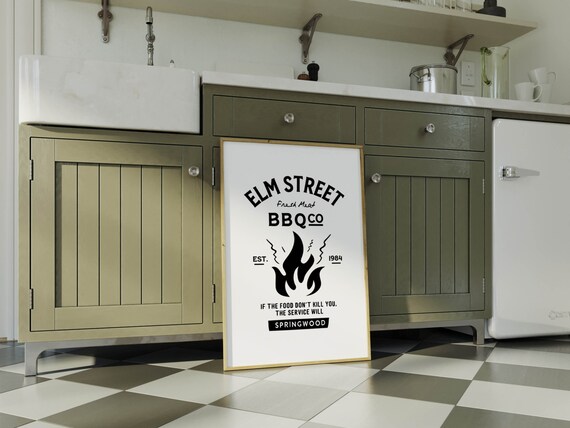 Elm Street BBQ Co Horror Themed Kitchen Barbecue Sign Poster