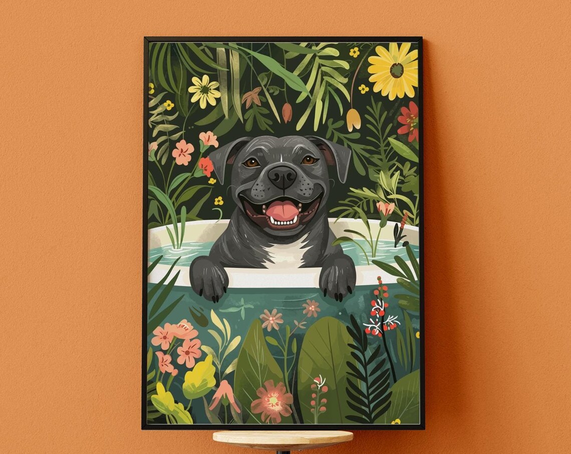 Blue Staffy Wall Art Print, Boho Jungle Style - Image 4