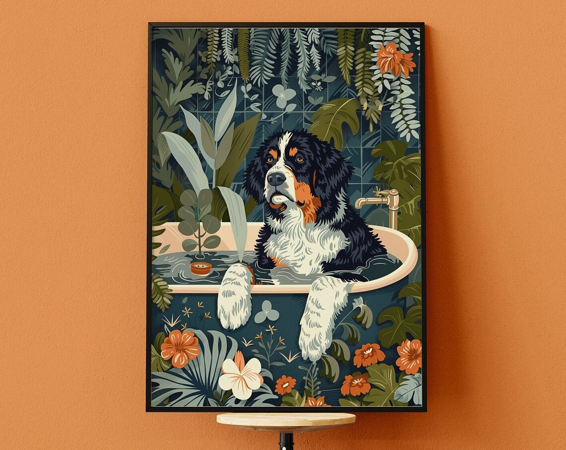 Bernese Mountain Dog Tropical Botanical Art Print - Image 3