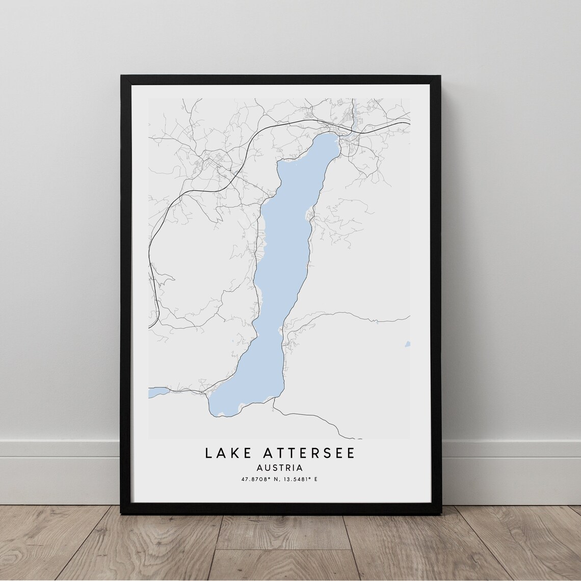 Lake Attersee Map Print Art Wall Minimalist Gift