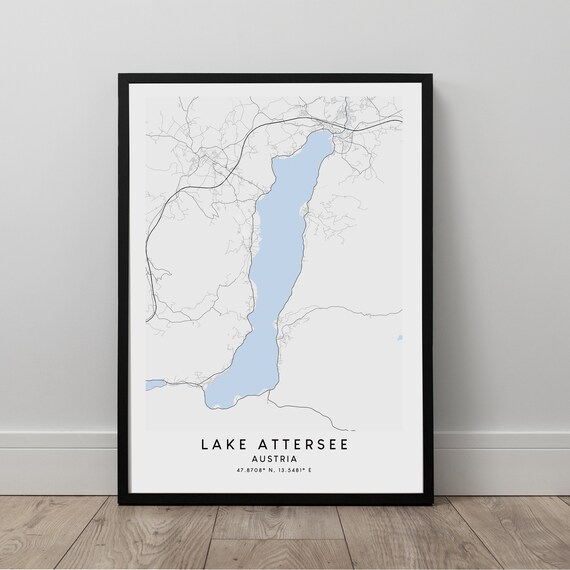 Lake Attersee Map Print Art Wall Minimalist Gift