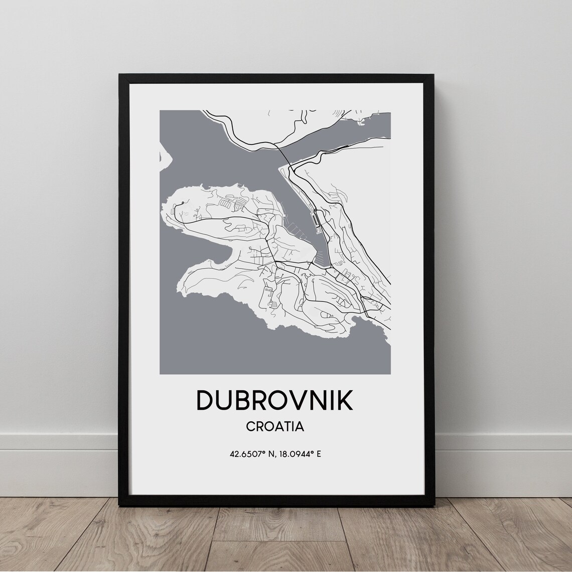 Dubrovnik Map Print Black And White Poster Croatia Travel Minimalist Wall Art Dcor Gift