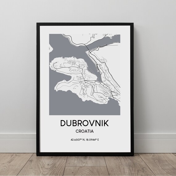 Dubrovnik Map Print Black And White Poster Croatia Travel Minimalist Wall Art Dcor Gift